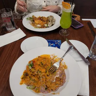 Srimp &amp; grits with Andoule sausage and bacon.  jambalaya.  Both were delicious!  A little light on the proteins for the $24