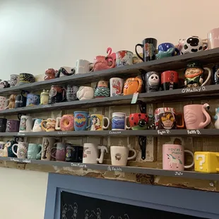 Ugly mug collection. Rent a mug for $25/year, get 15% off your coffee, and proceeds go to support military vets