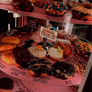 a variety of doughnuts on display