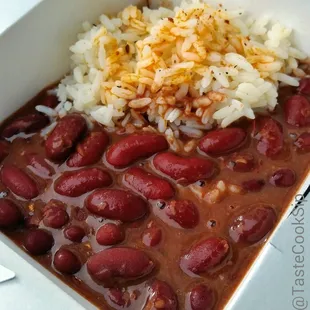 Yummy Red Beans &amp; Rice from @voodookitchen at @foodtruckbazaar. Available in Meaty &amp; Vegetarian options!!