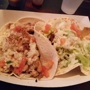 Chicken fajita and alligator taco