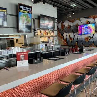 a view of the counter and seating area