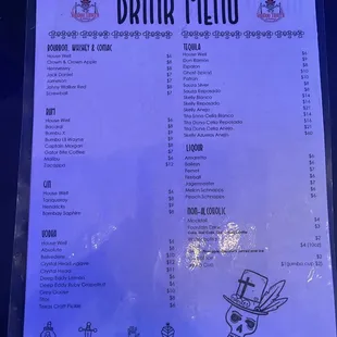 Drink menu