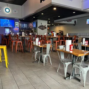 tables and chairs in a restaurant