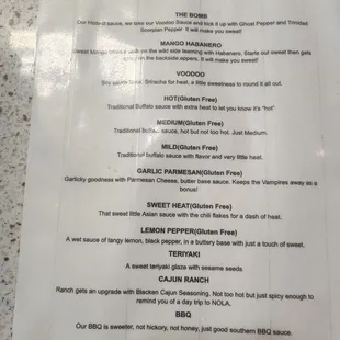 Menu flavors