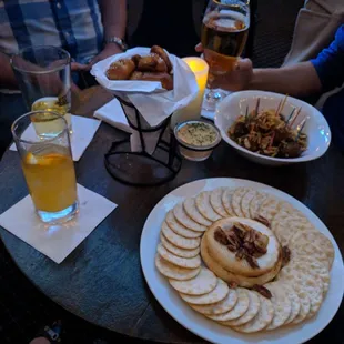a table full of food and drinks