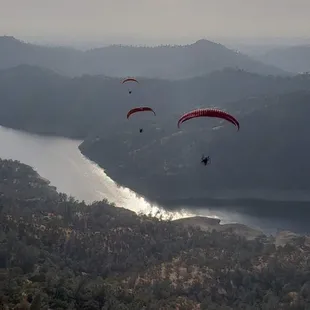 Powered Paramotor Gliders in Flight over Fresno