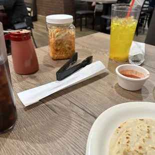 a table with food and drinks