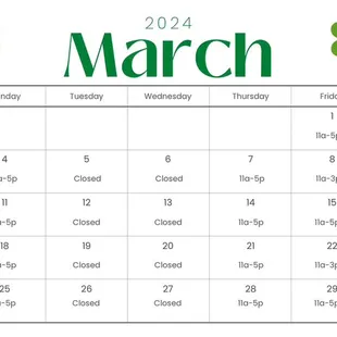 New hours for March, every other Friday I close at 3p.