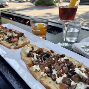 Chicken flatbread and my fave steak and fig flatbread