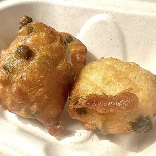 New creation: Sweet Pea Fritters! Crispy on the outside with a hint of sweetness and delightful curry flavor on the inside.