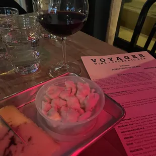 Cheeses and a glass of red wine!