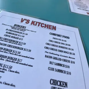 Some of the menu items