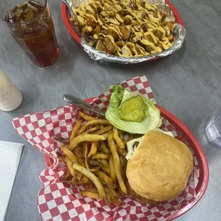 Bourbon Fries Chicken Bacon Ranch Sammich with Fries Iced tea