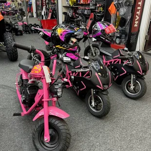 Pink pocket bikes and mini bikes