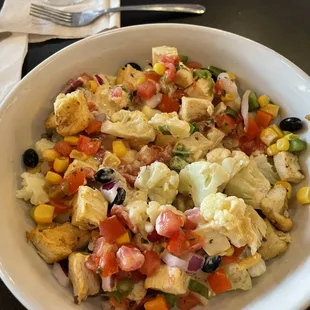 Chicken rice (but really cauliflower) bowl.  So delish and enough for two meals for me.
