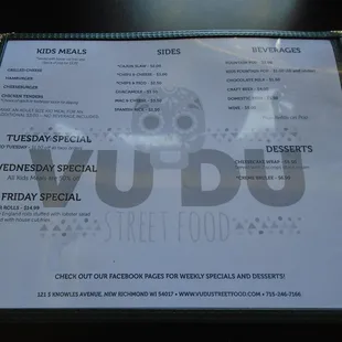 Back of the menu with some cool graphics.