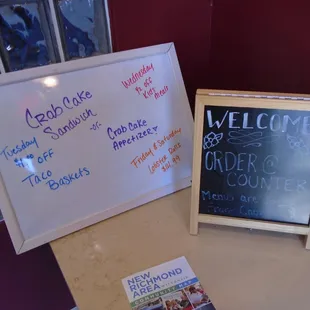 Specials list in the front entry.