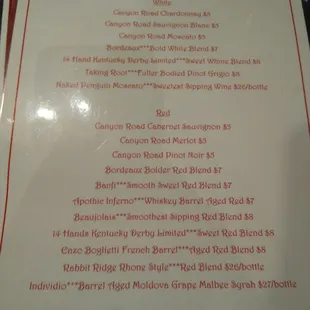 Wine menu