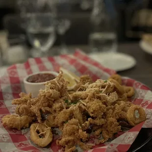 a plate of fried calamails
