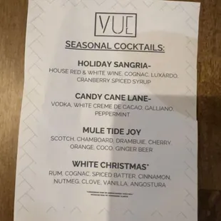 December Seasonal Cocktail Specials