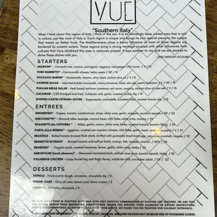 Current &quot;Southern Italy&quot; menu