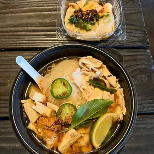 Tofu pho and steamed dumplings