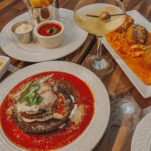 Polenta fries, lobester arrancini, and melanza torre