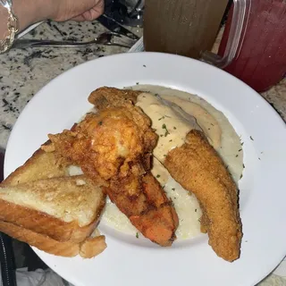 Smothered Fried Lobster Tail and Grits