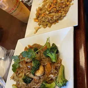 two plates of food on a table