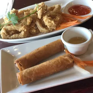 Crispy calamari and Vietnamese egg roll
