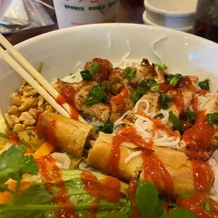 Chicken vermicelli with sriracha