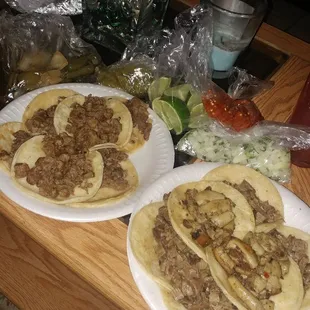 Tacos De tripas, asada, cabeza, y lengua!!!!! 15 bucks for all this mannnnnn. Perfect date for me and my wife!!!