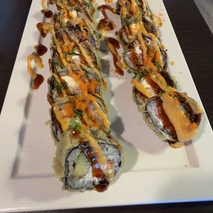 Las Vegas Roll (left side) AND Thunder Roll (right side). It&apos;s &quot;too wordy&quot; to list the rolls contents. Nonetheless they are both delicious!