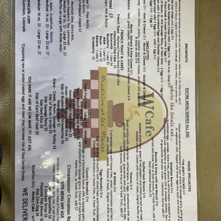 the menu for the restaurant