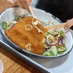 Vietnamese salad with crispy catfish.