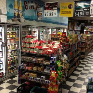 a grocery store with a checkered floor
