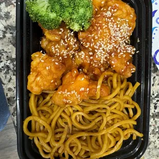 Sesame chicken lunch special with noodles