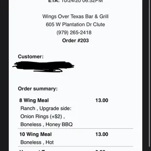 Online Receipt for Order