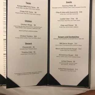 Food menu as of 11/29/2019