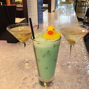 NoDucksGiven flanked by dirty Gin &amp; Vodka martinis