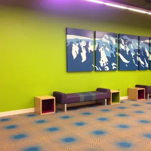 a brightly lit waiting area