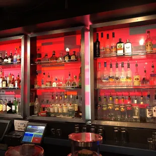 a row of liquor bottles