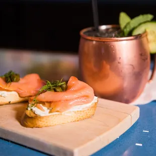 Smoked Salmon Canapes with a delicious Mi Amigo Pepino drink