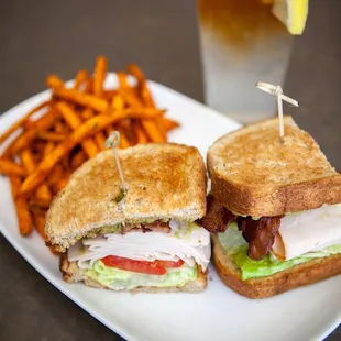 Roasted Turkey Club with sweet potato fries