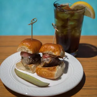 Kobe Beef Sliders with smoked mozzarella cheese and roasted tomato