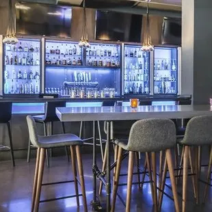 a bar with stools