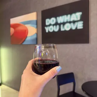 Enjoying a house red wine before our show at the Dr. Phillips Center.