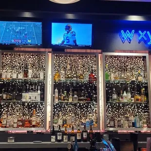 a row of liquor bottles