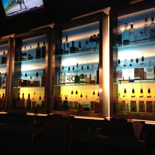 a row of liquor bottles